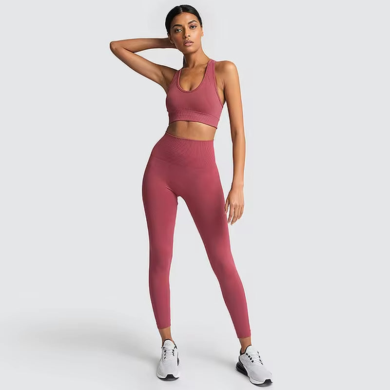 2 Piece Hyperflex Workout Long Sleeve Crop Top and High Waist Leggings