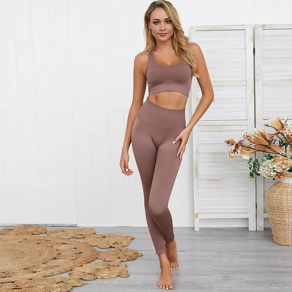 2 Piece Hyperflex Workout Long Sleeve Crop Top and High Waist Leggings