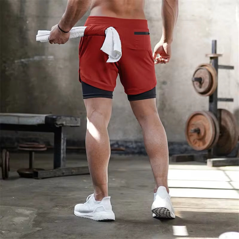 Men 2 in 1 Running Shorts 