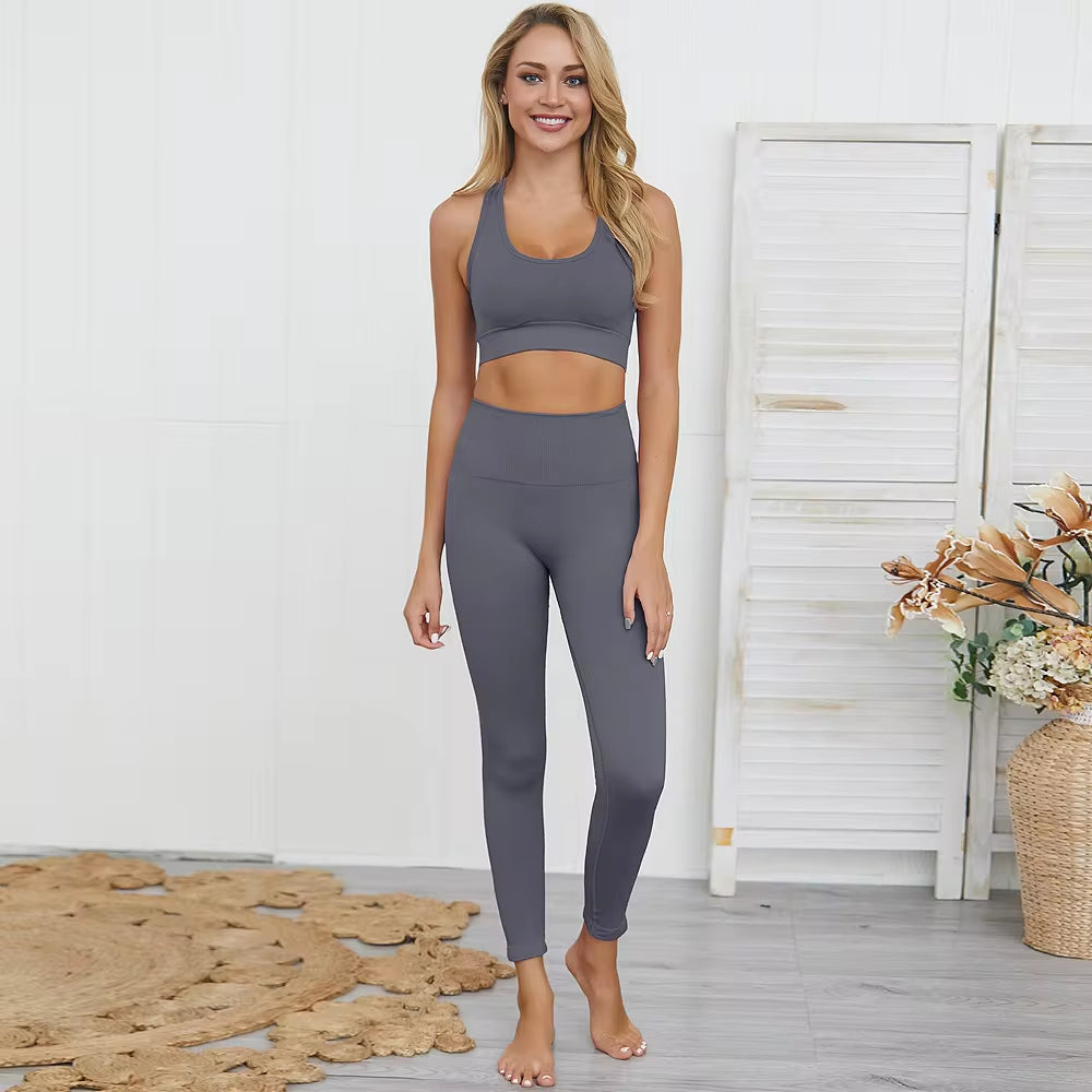 2 Piece Hyperflex Workout Long Sleeve Crop Top and High Waist Leggings