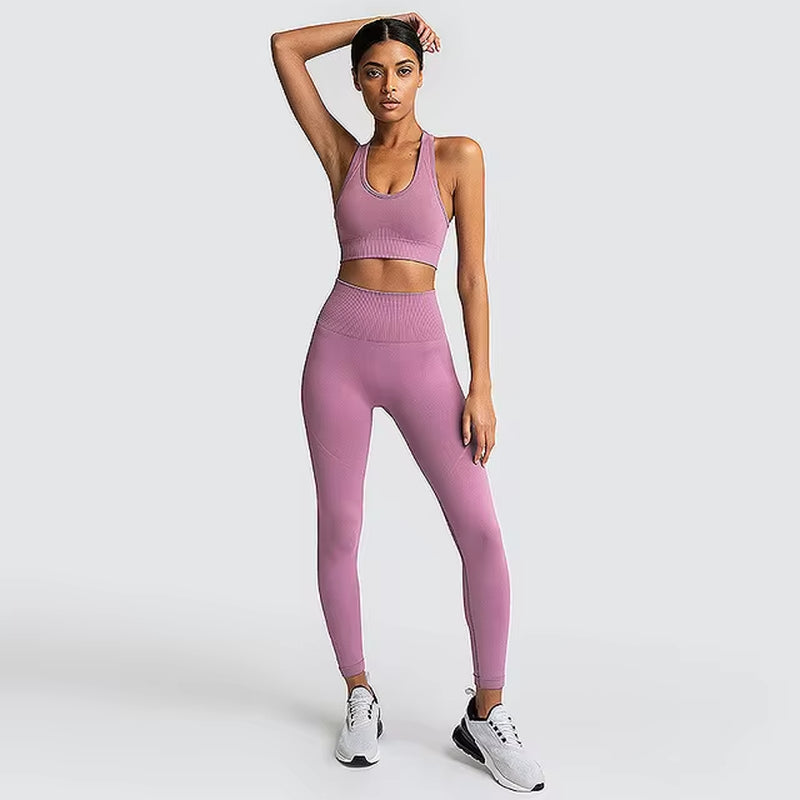 2 Piece Hyperflex Workout Long Sleeve Crop Top and High Waist Leggings