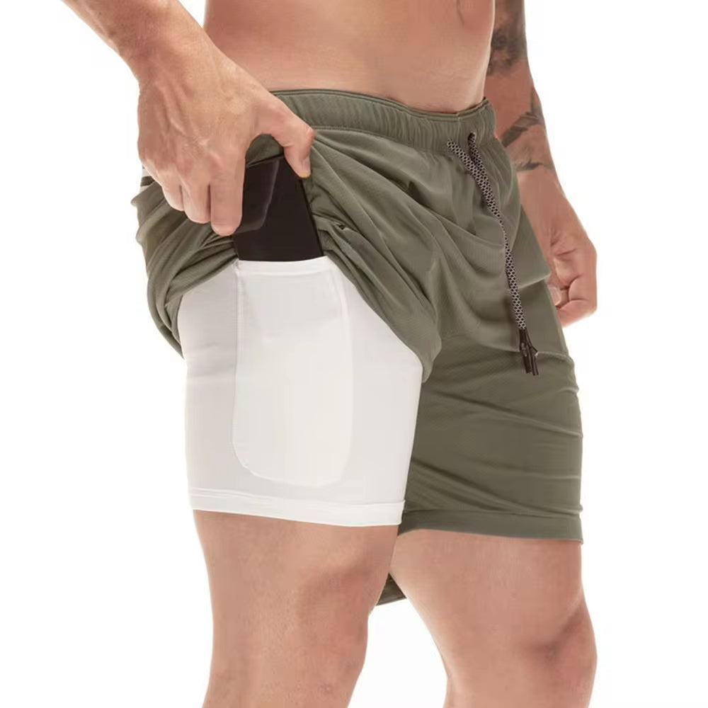 Men 2 in 1 Running Shorts 