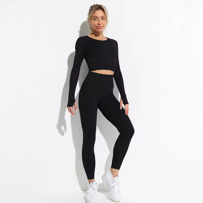 2 Piece Hyperflex Workout Long Sleeve Crop Top and High Waist Leggings