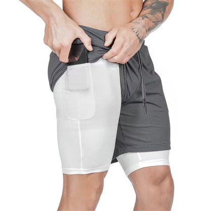 Men 2 in 1 Running Shorts 