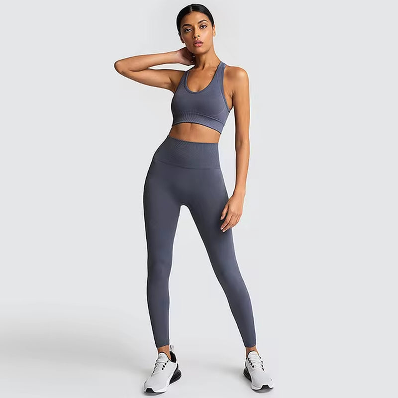 2 Piece Hyperflex Workout Long Sleeve Crop Top and High Waist Leggings