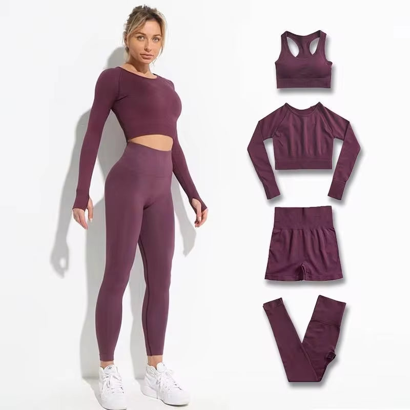 2 Piece Hyperflex Workout Long Sleeve Crop Top and High Waist Leggings